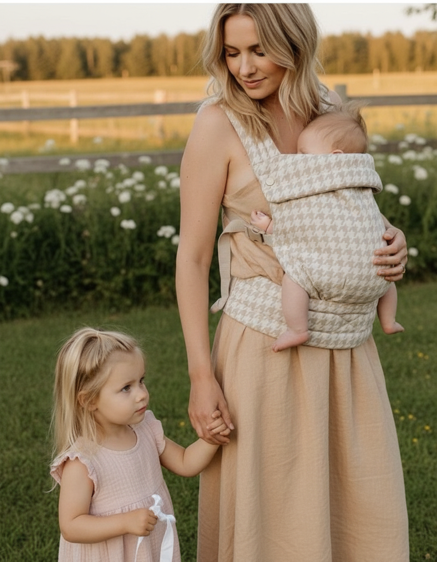 Mother carrying her newborn in the Mirevella Embrace